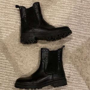 Black leather Studded Ankle Boots